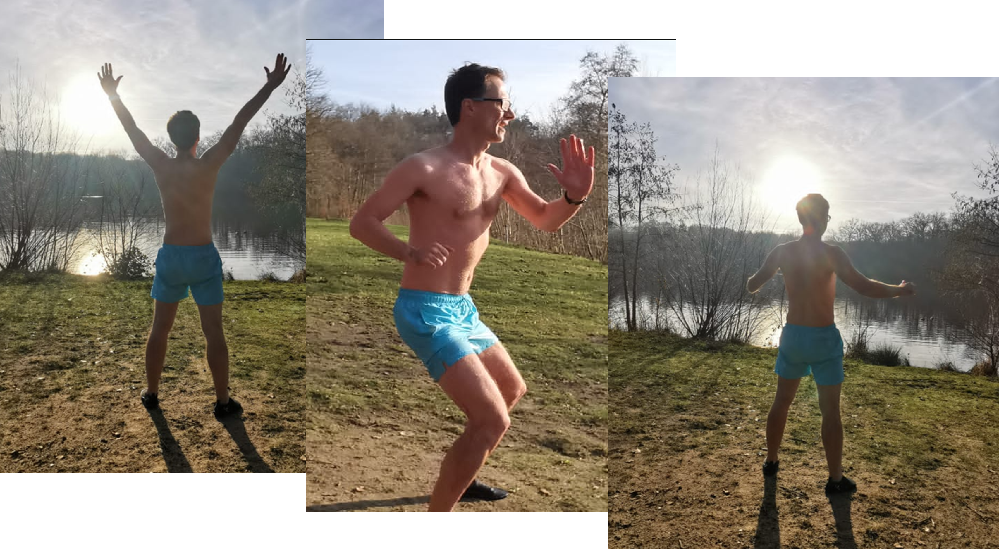 Klaus exercising by a small lake
