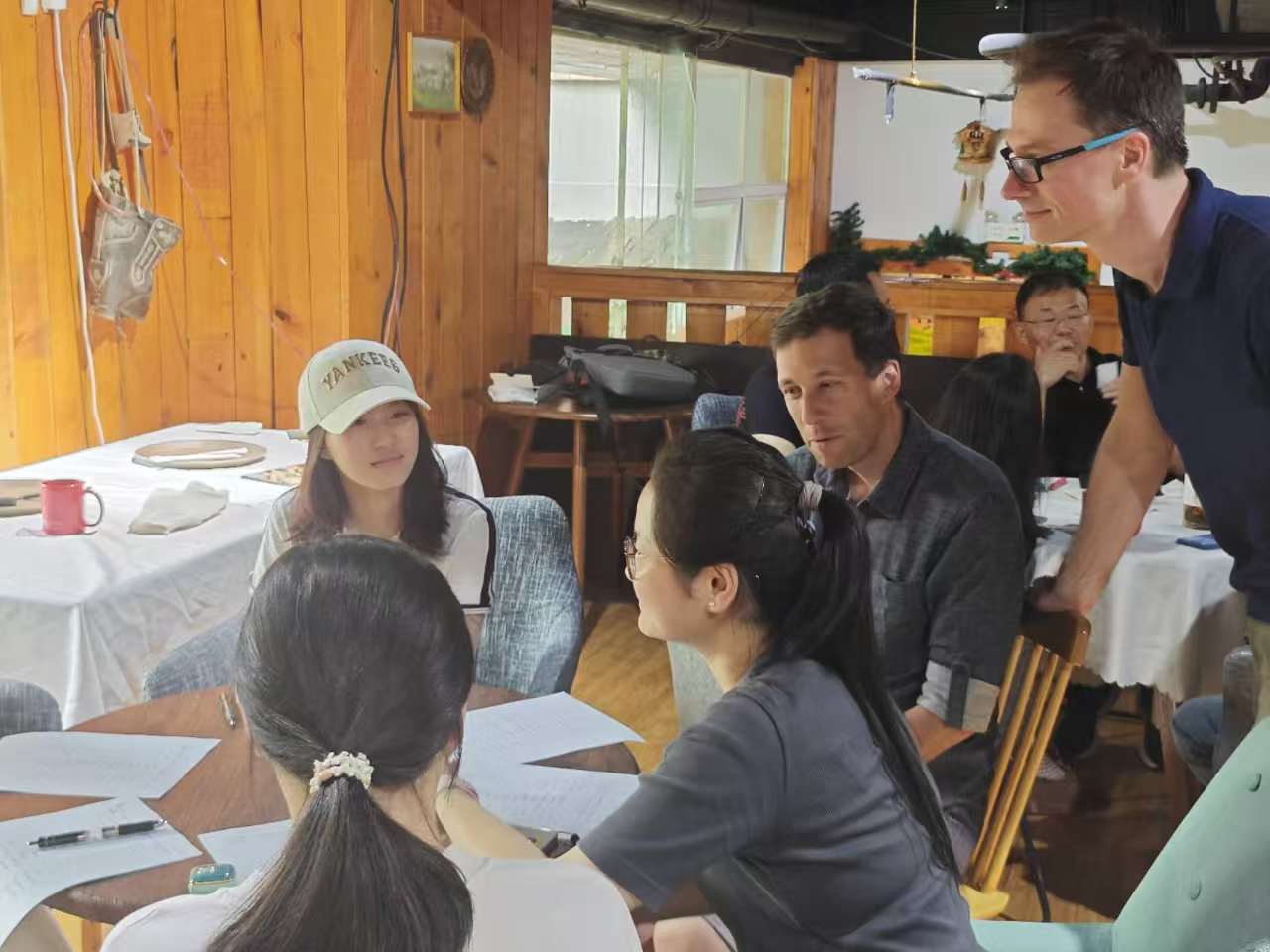 With Chinese students and partners
